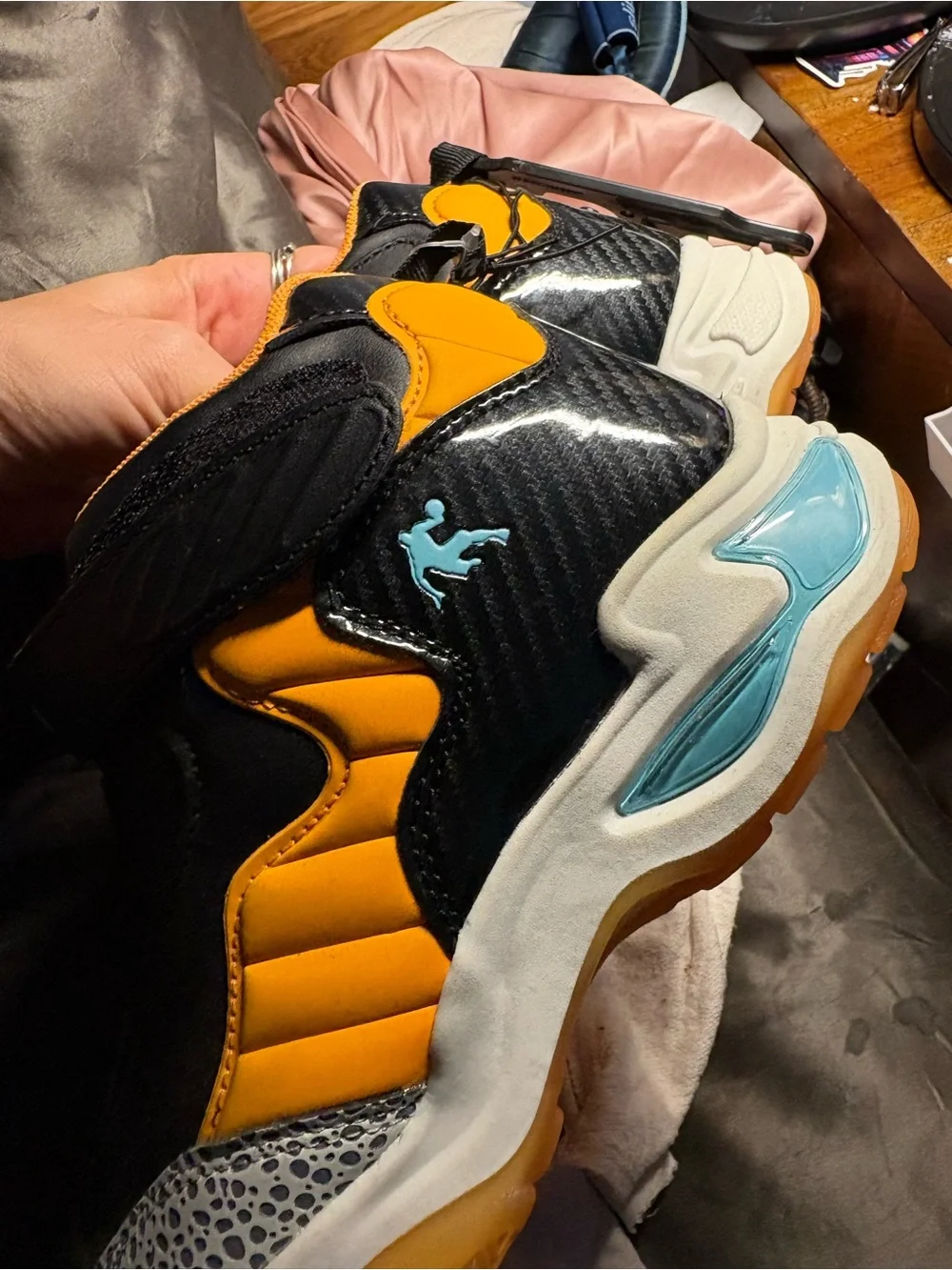 And1 Kids Black and Orange Sneakers with Grey Spot Toe